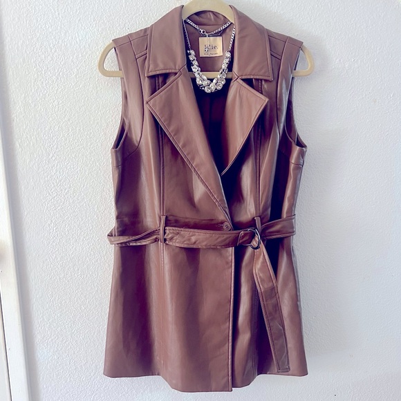 ELIE TAHARI Faux Leather Tan Vest Dress Wrap - Picture 1 of 5